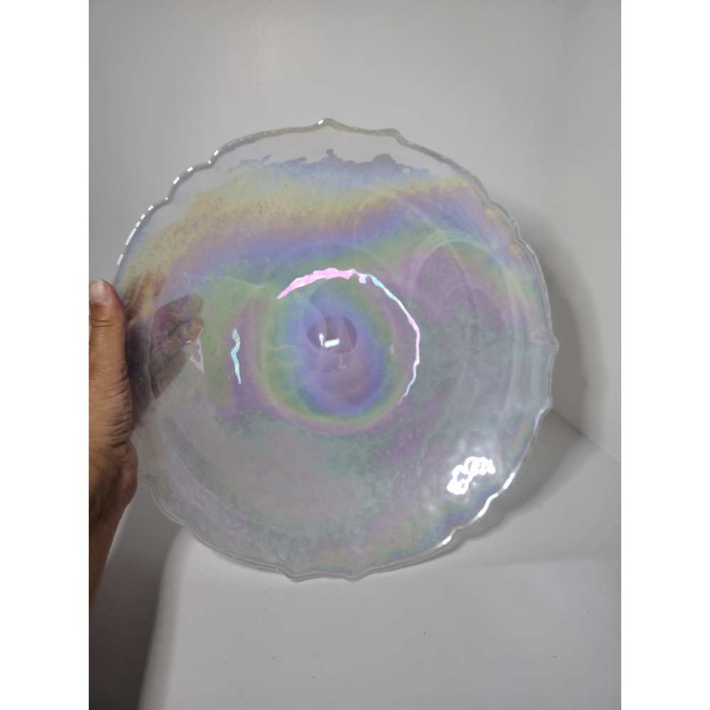 Artistic Accents Iridescent White Swirl Glass Centerpiece‎ Bowl Ruffle 12.5" AB